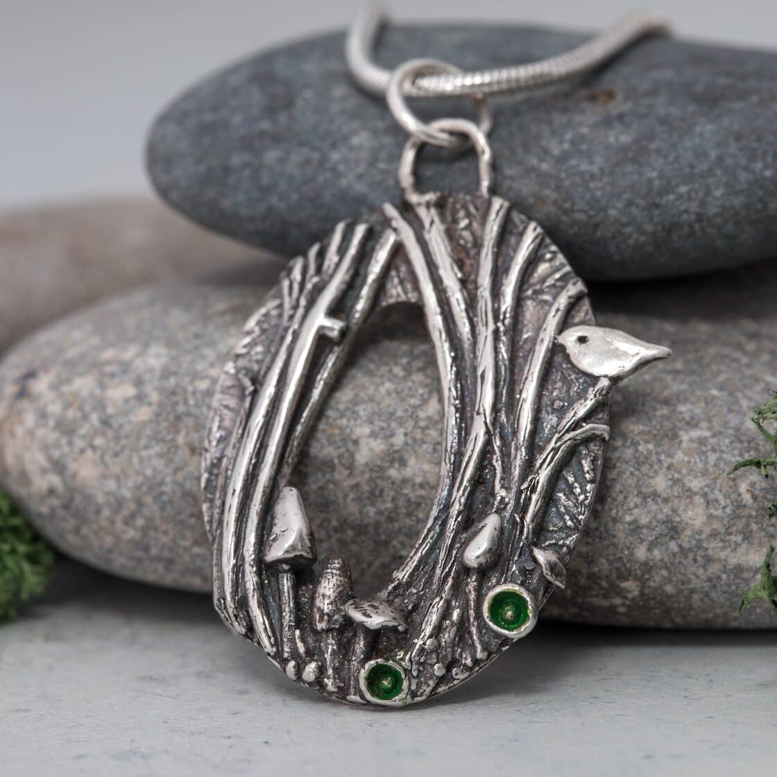 Woodland themed silver art clay pendant