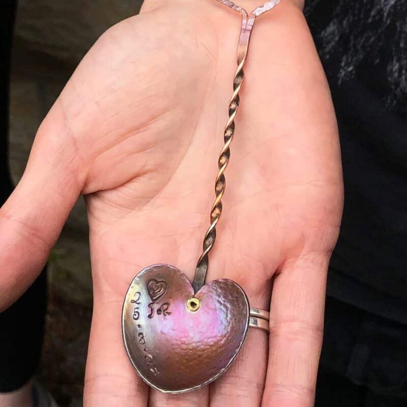 Colourful copper love spoon