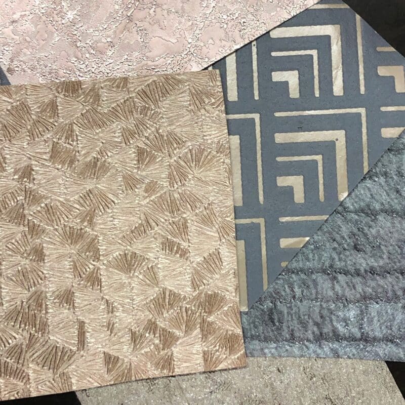 Wallpaper samples for texturing silver clay