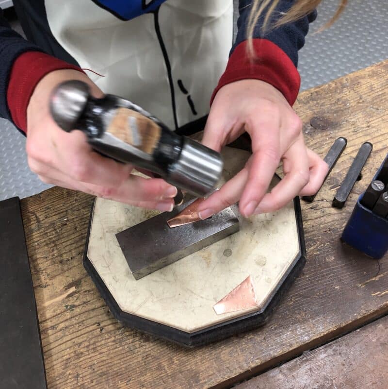 Stamping copper in the workshop