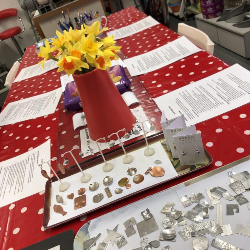 Jewellery samples and daffodils for mums and daughters