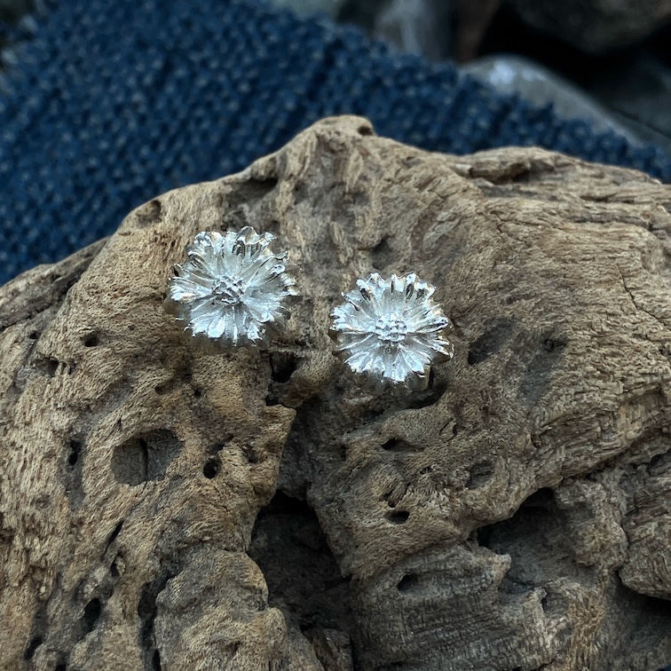 Silver Clay flower stud earrings