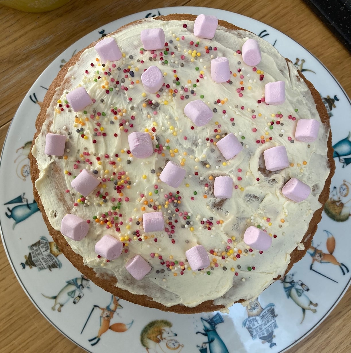 Birthday cake with marshmallows