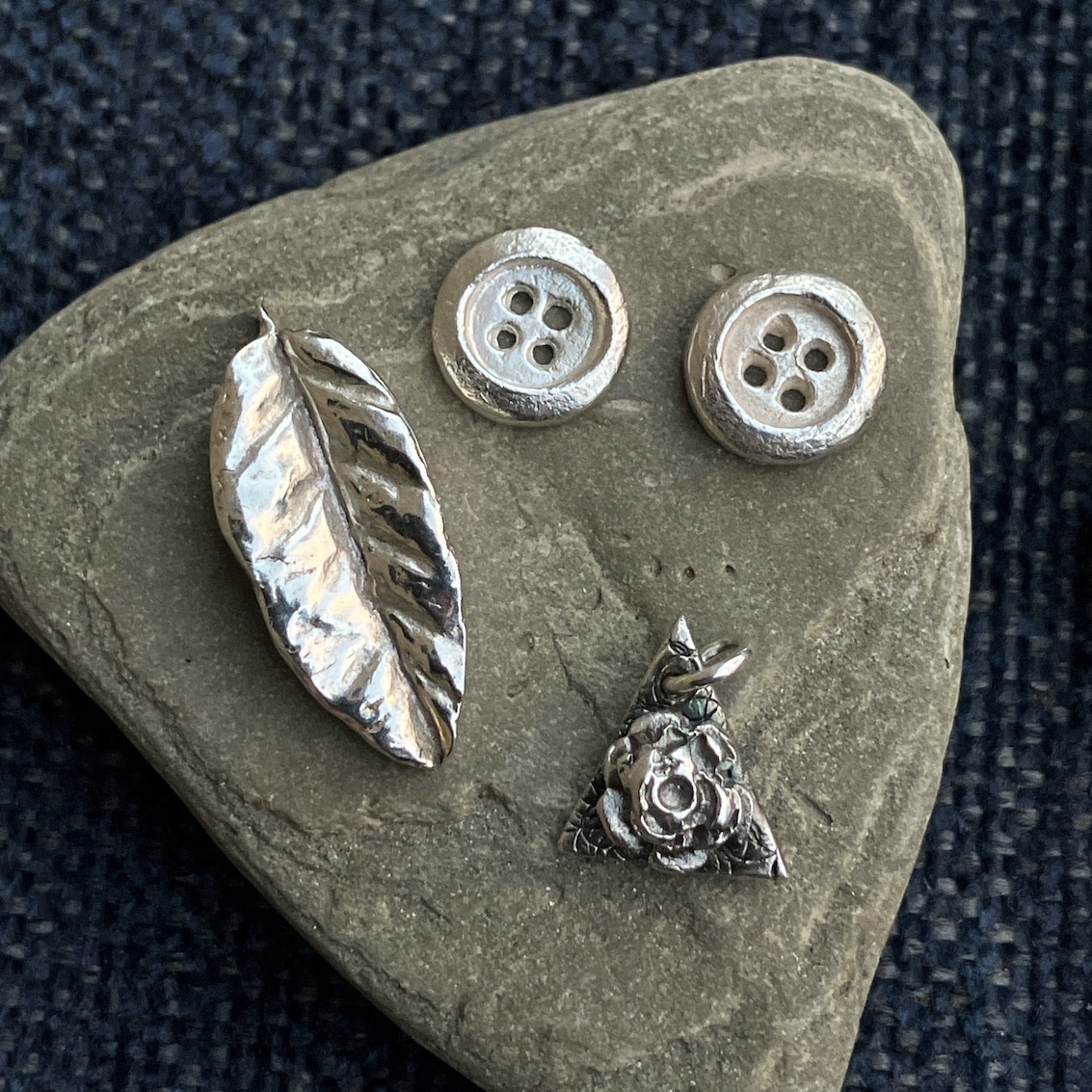 Silver clay buttons and leaf