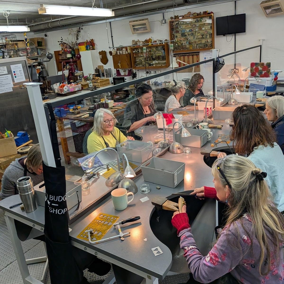 Students working at individual benches.