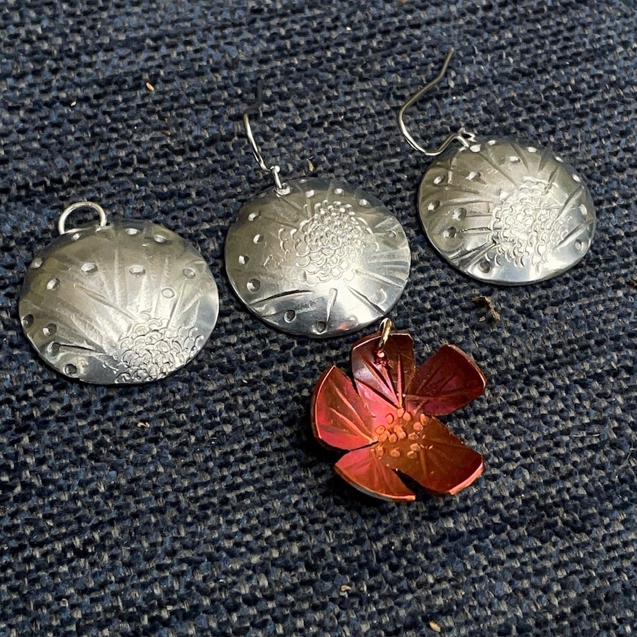 Aluminium and copper earrings and pendants